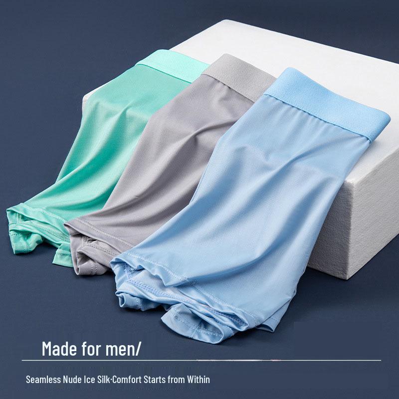 Men's Ice Silk Breathable Mid-Waist Boxers - Solid Color Comfortable Underwear for Boys