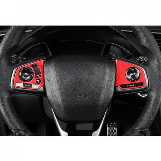 Steering Wheel Switch Button Trim For Honda Civic 2016-21 10th Red Carbon Fiber