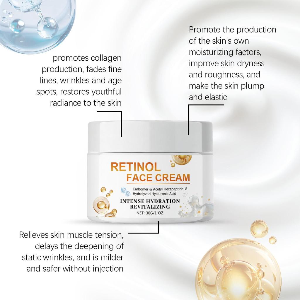 Retinol Gesichtscreme, Leichte Geschmeidige Textur, Feuchtigkeitsspendend Erfrischend, Tägliche Feuchtigkeitscreme für Weiche Angenehme Haut