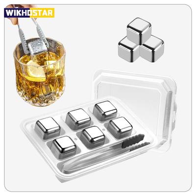4/6/8 Delars Whiskey Iskuber Set med Silikonhuvud Tång och Iskubsbrickor Iskuber i Rostfritt Stål Återanvändbara