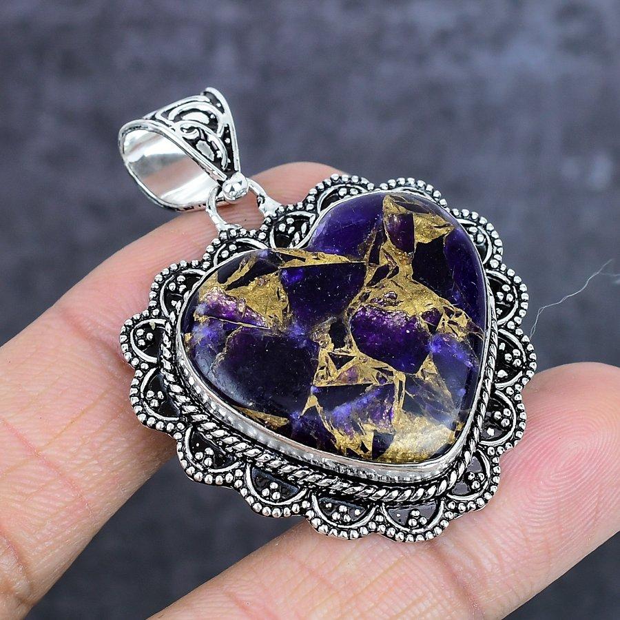 Natural Copper Amethyst Gemstone 925 Sterling Silver Jewelry Pendant 1.97" ETC-14003