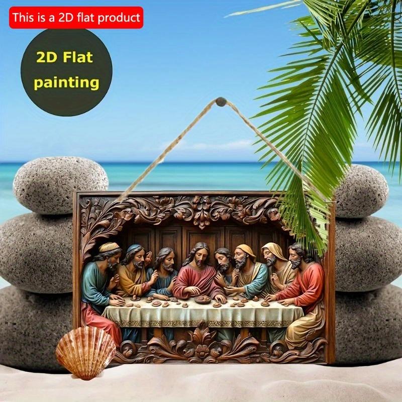 2D Flaches Holzschild 30*20cm Vintage "Das letzte Abendmahl" Jesus Christus Thema Holzwandkunst-Plakette - Kirchendekor, Café-Wandkunst Dekoratives Schild