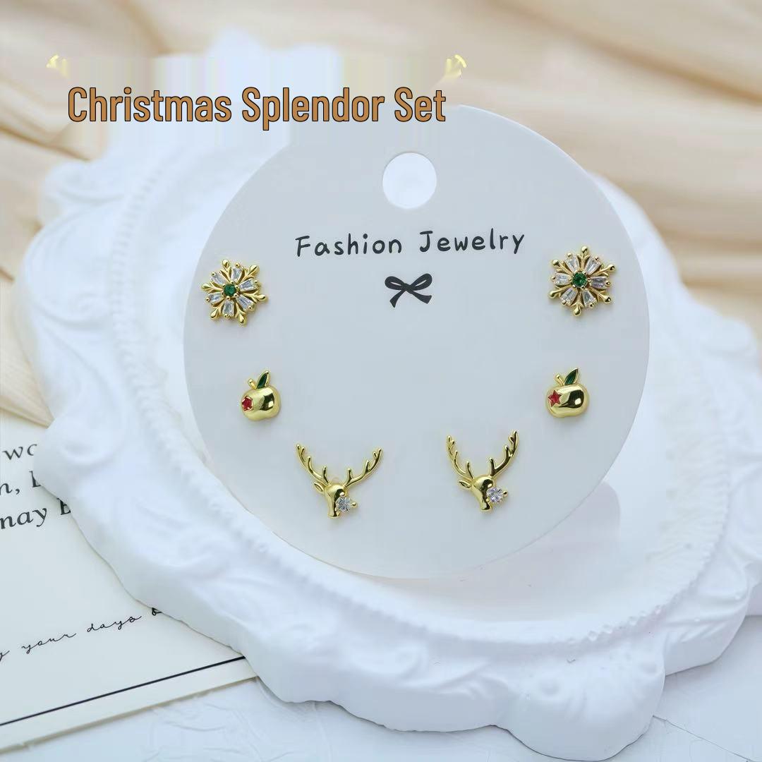 Серьги-пусеты  Снежинка и Олень : Праздничные, Искрящиеся, Универсальные Праздничные Украшения