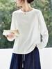 Women's Long Sleeve White Combed Cotton T-Shirt with Striped Knit Shawl - New Style for Spring 2026.