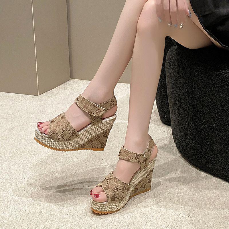 Wedges Heel Ladies Shoes Super-high Print Brown Women's Sandals Anti Slip Hot Shoe Comfort Vip Luxury 2025 On Offer Daily Trend