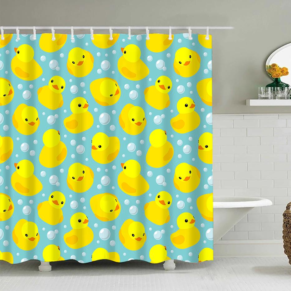 

Duck Shower Curtain Cartoon Character Taking A Bath Colorful Drops Backdrop Dots,Cloth Fabric Bathroom Curtains With Hooks W60H190(CM)-1 Pcs
