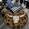 Leopard Print Bull Skull Round Area Rug,Carpet Rug for Living Room Bedroom Sofa Playroom Decor,Non-slip Floor Mat