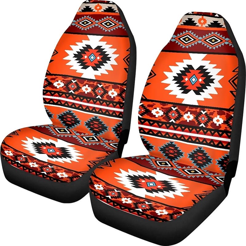 Dreaweet Navajo Print Car Seat Covers for Men Women Southwest Pattern Front Seat Protector Cover Full Set of 2pc Universal Size for Car, Truck or