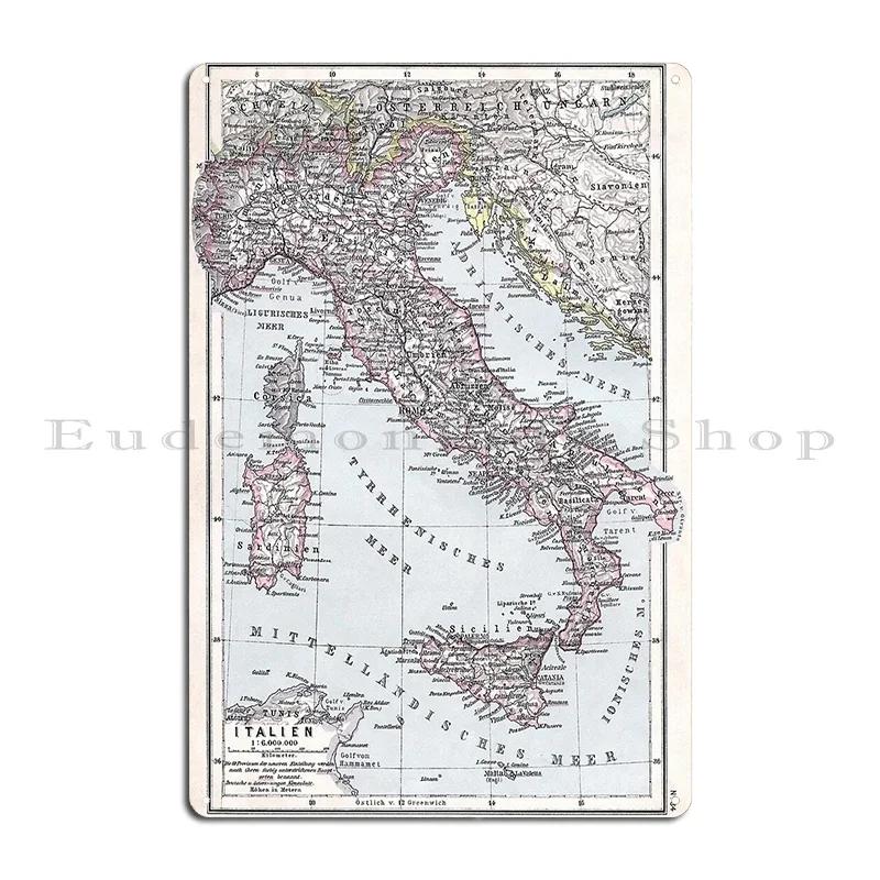 Hartă relief a Italiei redată digital Hartă relief vintage a Italiei Imprimare Cu D Illusion Metal imprimat Semn de perete din tablă Afiș