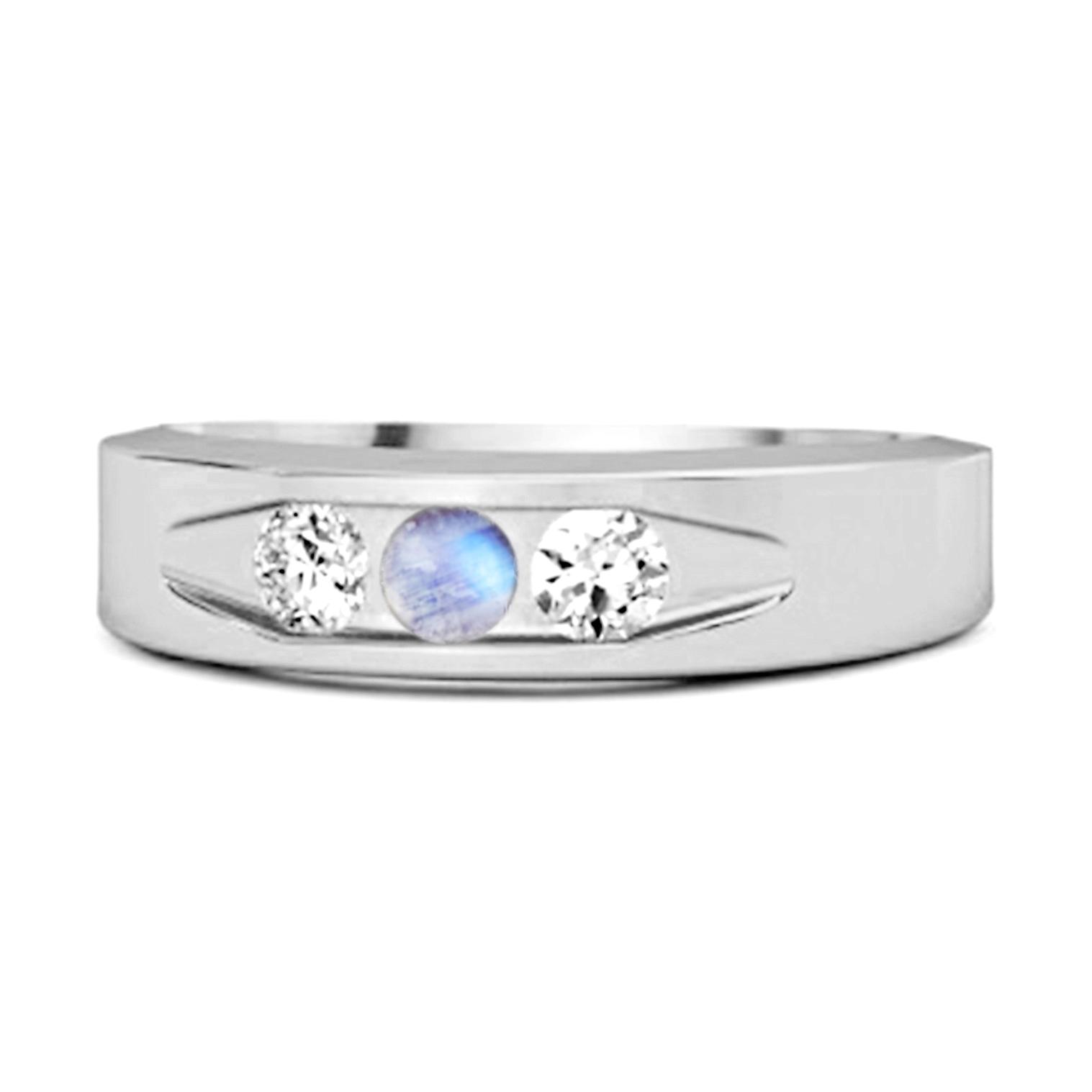 

Moonstone Three Stone Band Ring - 925 Sterling Silver 11.5 біле золото кольору