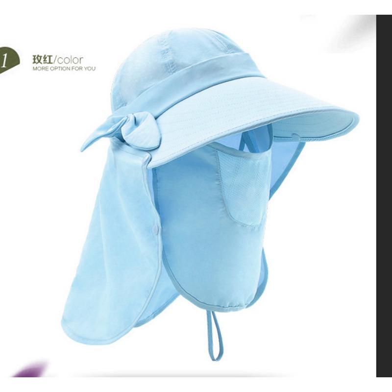 

Summer outdoor women sunscreen sun hat UV protection mountain visor removable shawl mask bucket hat Adjustable светло-синий