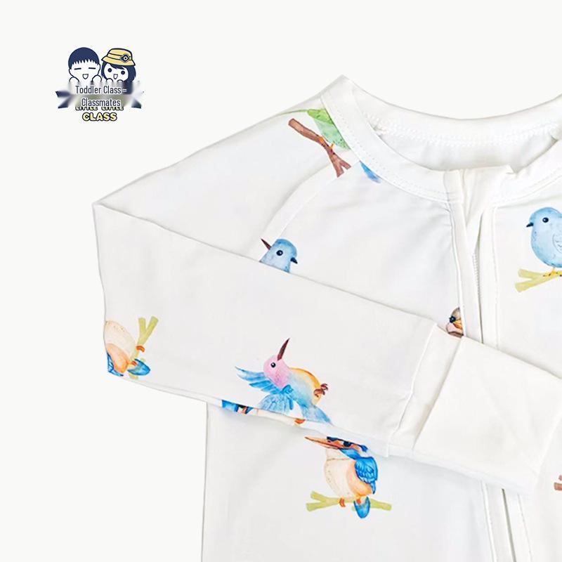 Bamboo Fiber Baby Romper with All-Over Print - Long Sleeve Onesie