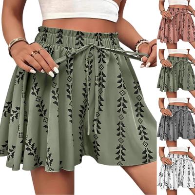 Women's Fashionable Casual Printed Ruffle Edge Elastic Waist Shorts Edge Elastic Waist Shorts