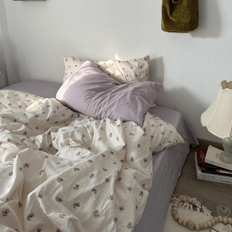 French Style Retro Printed Bedding Rural Style Duvet Cover Solid Color Dust-proof and Easy To Clean Mattress Protective Covers Envelope Pillowcase