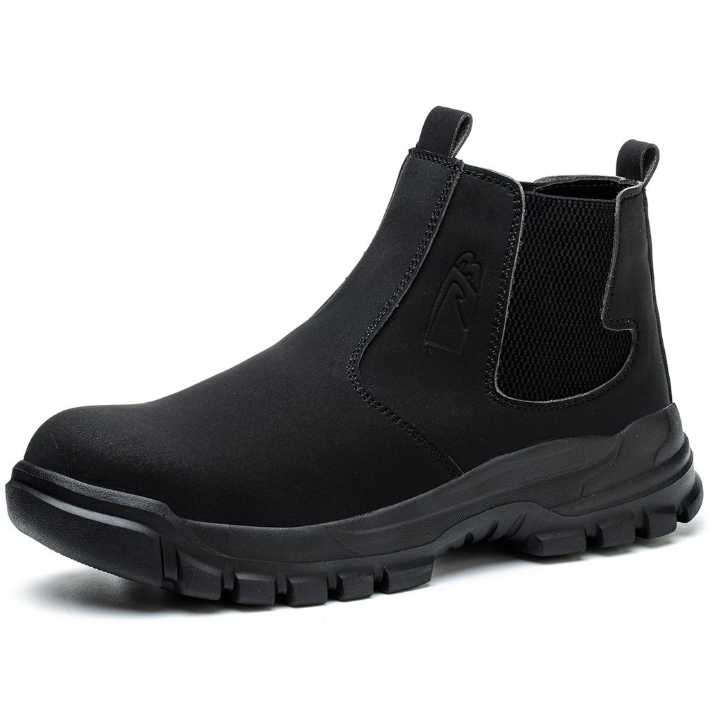 Leather Non Slip Work Boots for Men Rotating Button Safety Shoes Steel Toe Sneaker Male Puncture Proof Protective Boots