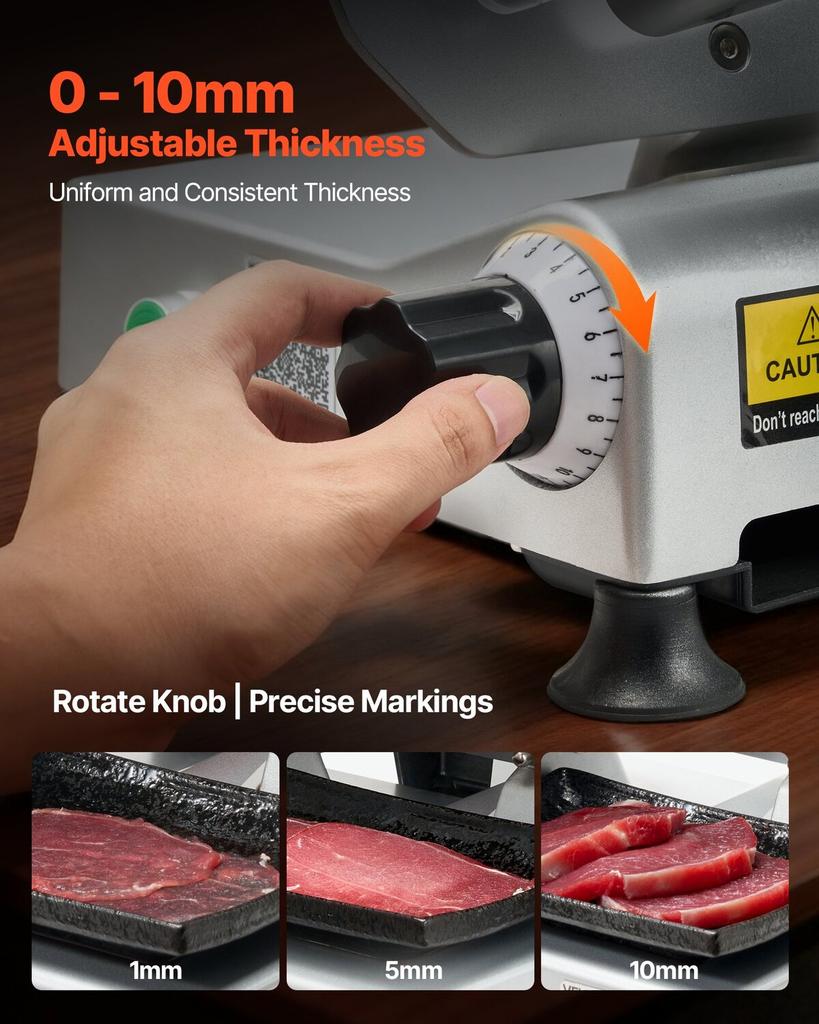 Commercial Meat Slicer, 320W Electric Deli Slicer Machine with 250 mm Sharp Blade, Meat-Slicer with 450 RPM Slicing Speed, 0-10 mm Adjustable