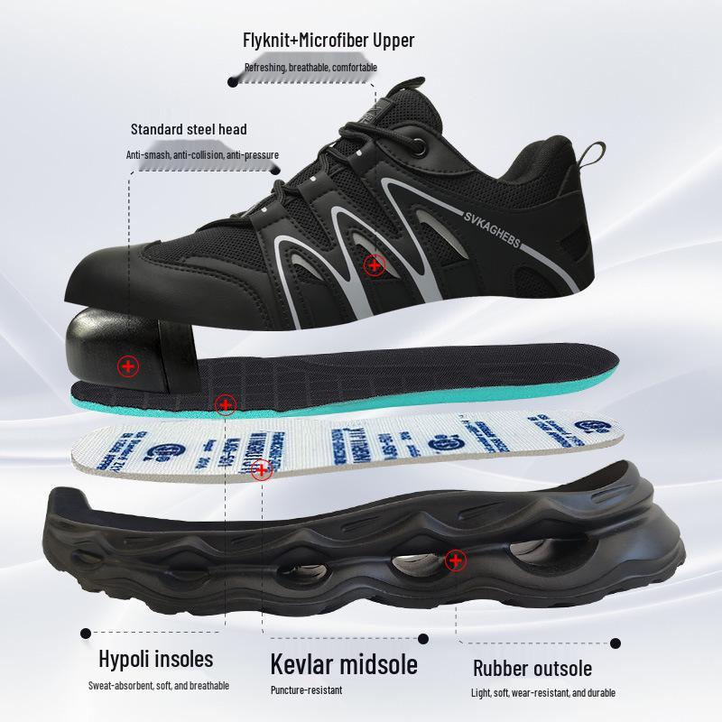 Men's Lightweight Steel Toe Safety Shoes - Anti-Fatigue, Anti-Smash, Anti-Puncture, Soft Sole, Ideal for Warehouse and Workshop Work.