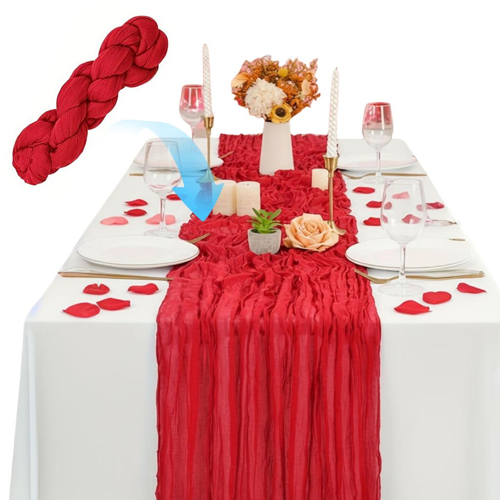 Christmas Red Table Runner Wear Resist Gauze Cable Table Runners Pleated Semi-Sheer Backdrop Bridal Shower Party Decorations