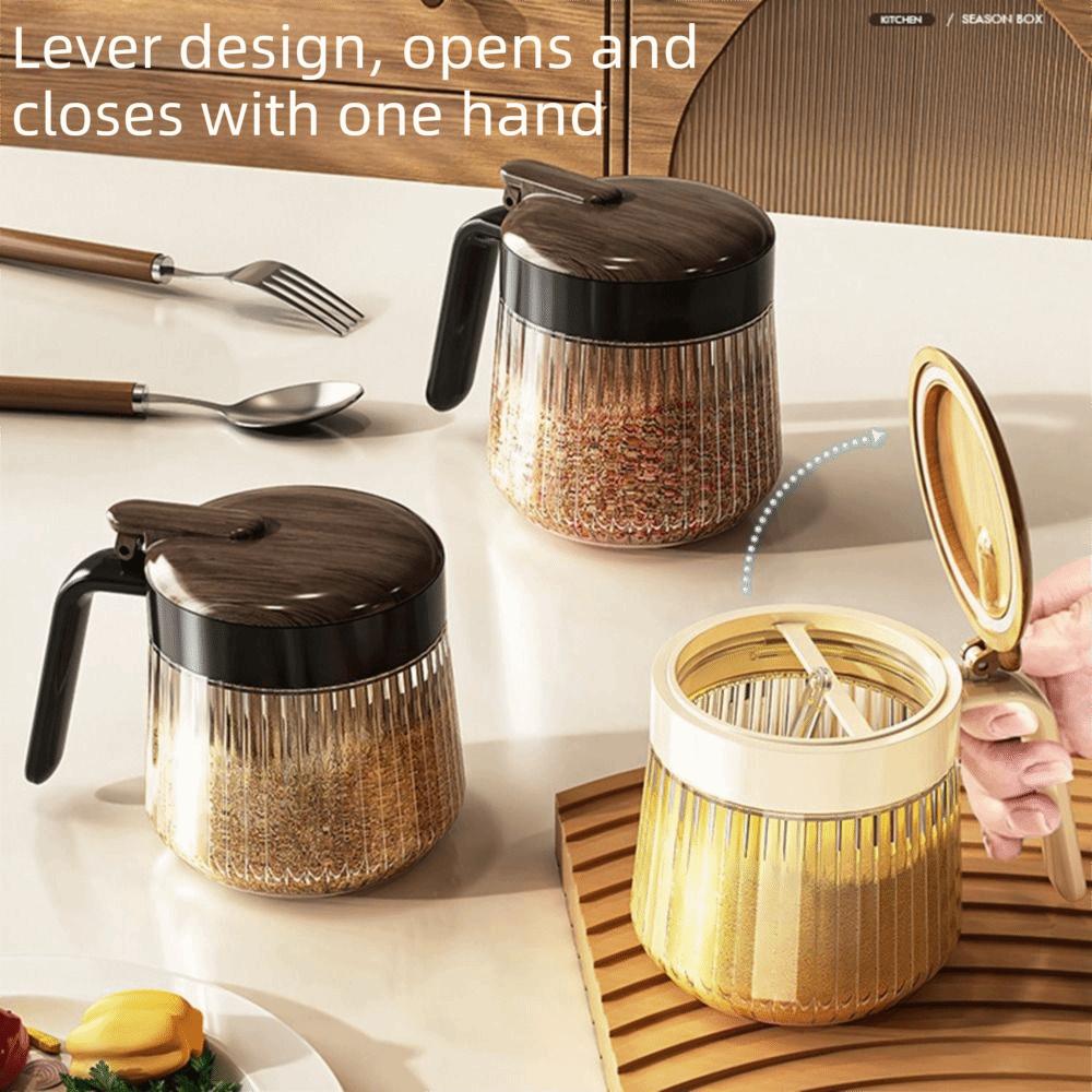 Wood Grain Lid Spices Glass Jar Glass Material Seasoning Boxes Seasoning Container  Kitchen Storage