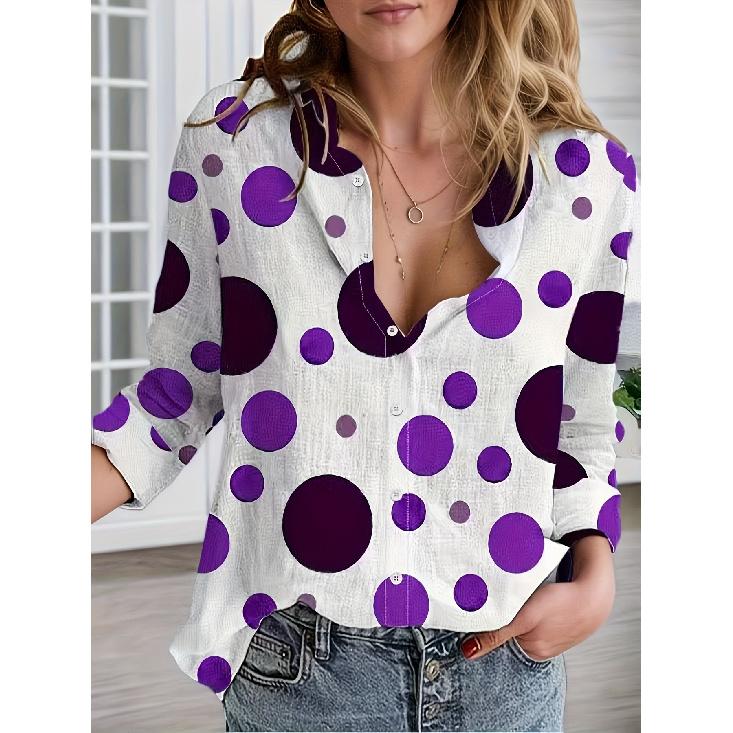 Spring and Autumn 3D Digital Print Women's Fashionable Collared Long Sleeve Casual Shirt