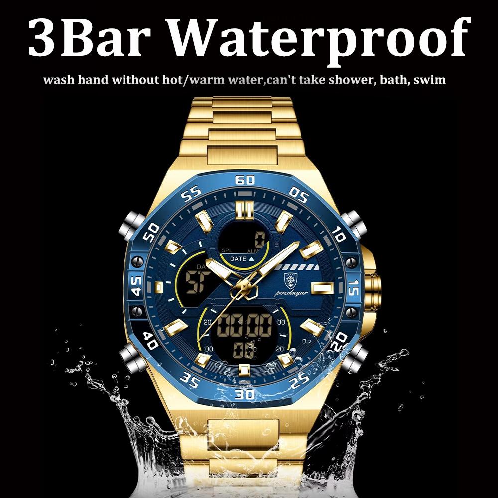 Zegarki Męskie Cyfrowo-Analogowe - Wodoodporny LEDowy Podświetlany Nocą, Modny Zegarek na Rękę Outdoorowy na Co Dzień i Aktywny