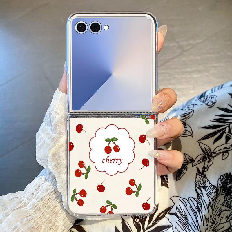 Cute Cherry Phone Case For Samsung Galaxy Z Flip 7 6 5 4 3 For Samsung Flip7 Flip6 Shockproof Hard Transparent Folding Cover