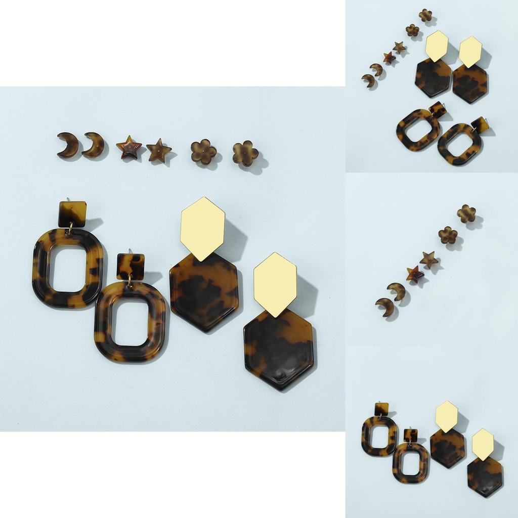 Elegant Leopard Print Acrylic Star Earrings Set For Women Perfect Birthday Gift