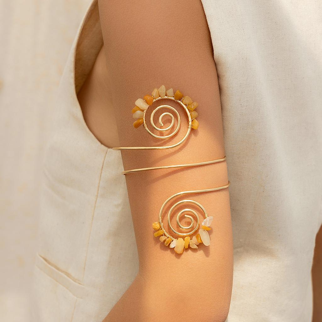 African Tribal Wind Crushed Stone Arm Chain Arm Ring Beaded Spiral Line Bracelet Retro Open Arm Bracelet