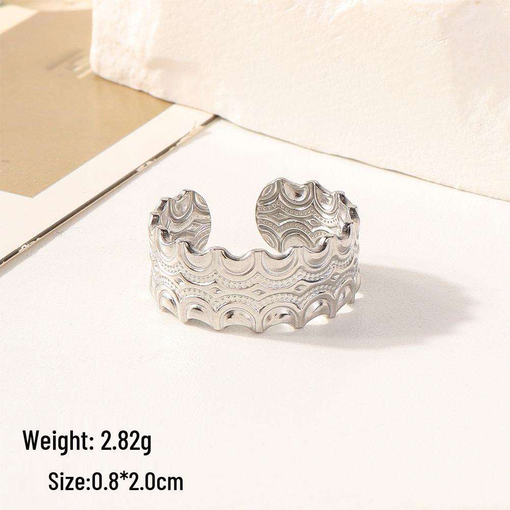 European Chic Irregular Open Ring Set with Creative Convex-Concave Texture for Women