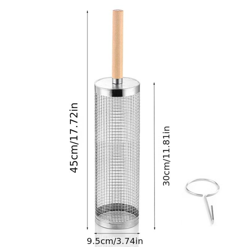 2Pcs Stainless Steel BBQ Grill Set, Camping Supplies & Equipment, Heavy Duty Camping Cooking Tool with Wood Handle & Hook