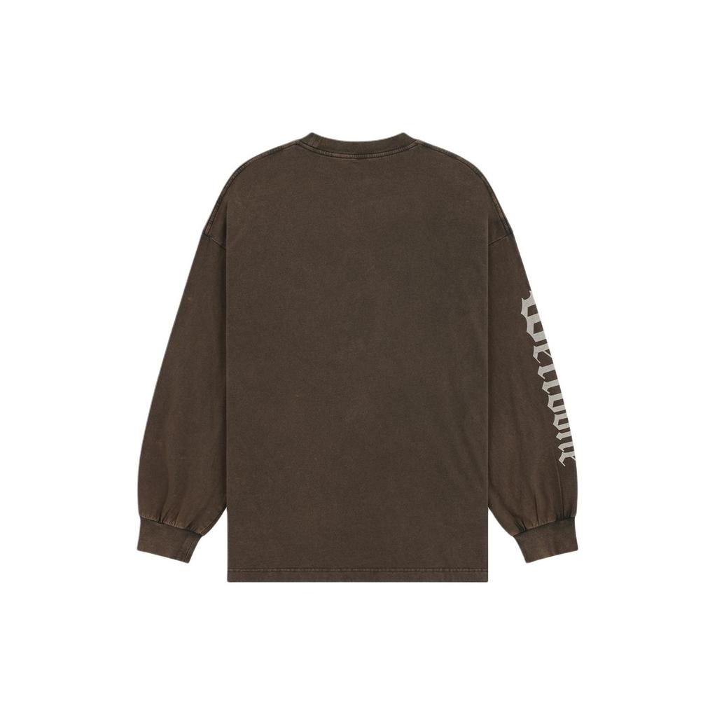 WE11DONE Gothic Logo Print Washed Long Sleeve Drop Shoulder T-Shirt Unisex T-Shirt Brown WD-TT0-24-714-U-BR