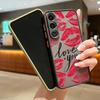 Rote Lippen Muster Slim Stoßfest Matte Hülle Für Samsung S25 Ultra S24 FE S23 S22 A16 A56 A55 A36 A26 A15 A35 Linsenschutz Transparente Handyhülle