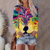 Abstract Tie-Dye 3D Digital Print Loose Fit Womens Crew Neck Long Sleeve T-Shirt Casual Comfort Top