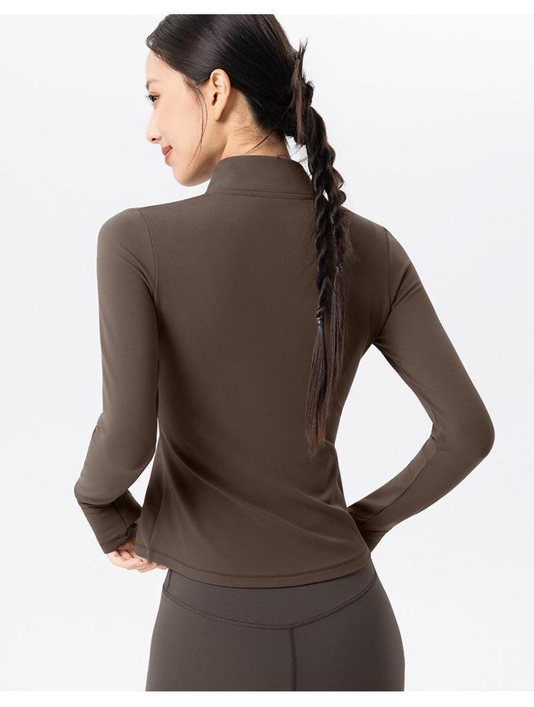Fleece-Lined Women's Long Sleeve Yoga Jacket with Pockets - Slimming, Warm, and Ideal for Running