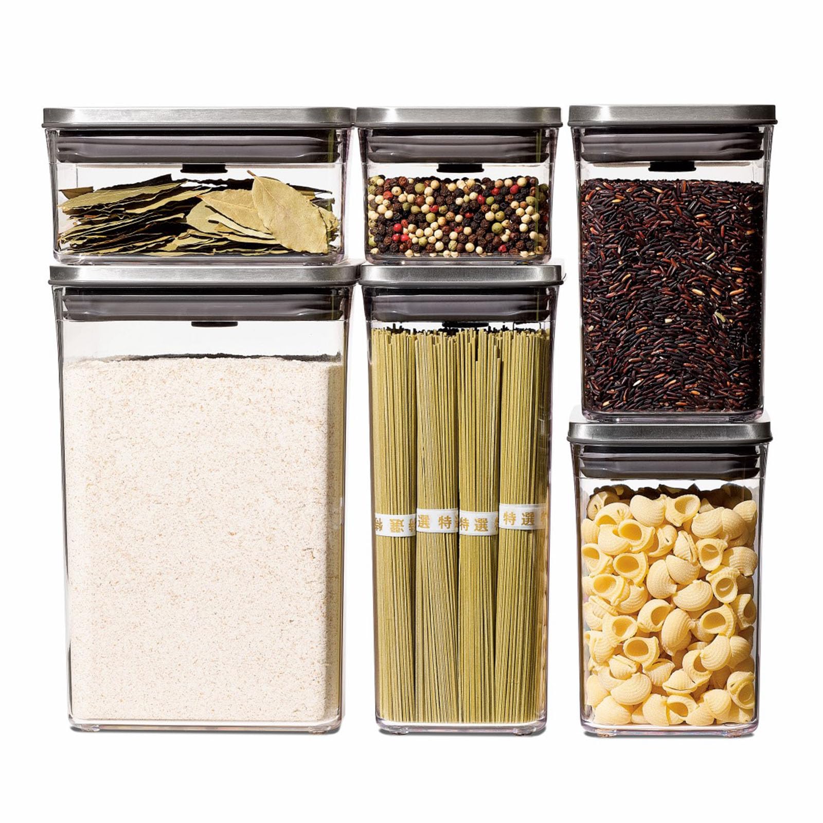OXO OXO Storage Stainless Steel Pop Kitchen Storage Dry Containers, Plastic, Airtight, Containers, 6-Piece Set, (Food, Condiments, Goods,