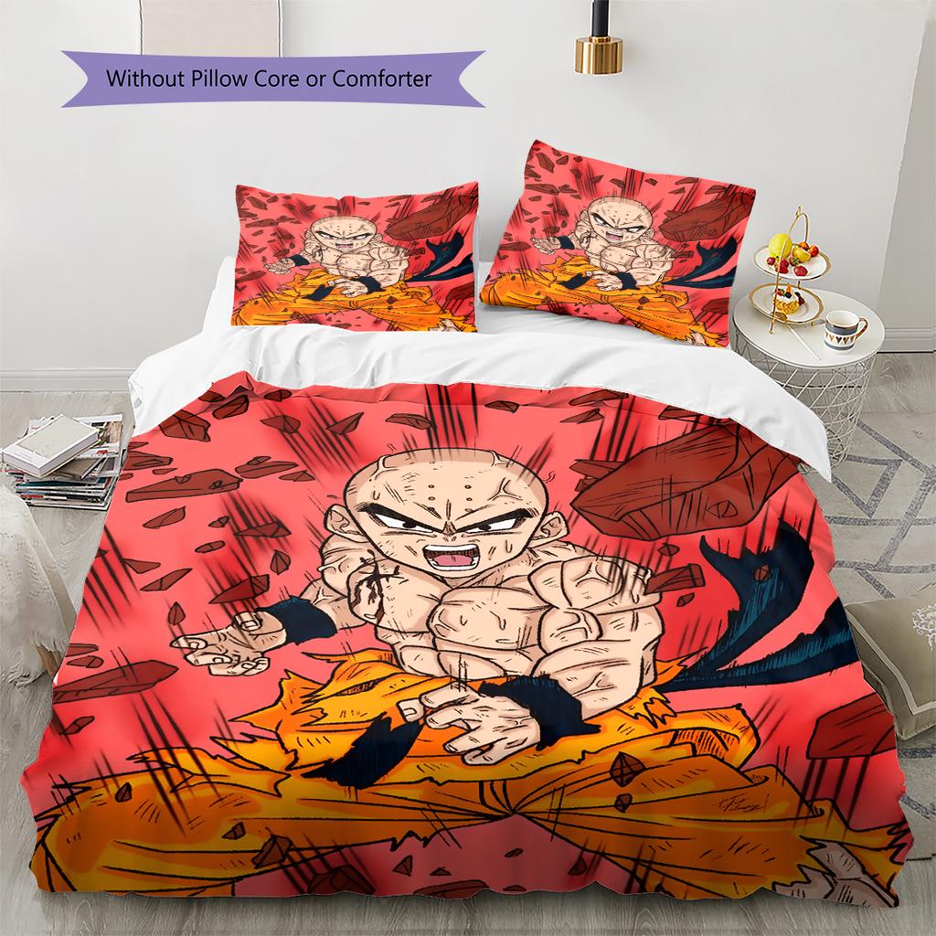 Dragon Ball Krillin Muster Bettwäsche Heimdekoration Geburtstagsgeschenk (1 Bettbezug + 2 Kissenbezüge, ohne Füllung)
