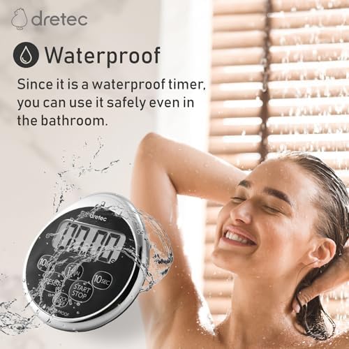 Dretec Kitchen Timer Stopwatch with Magnet, Waterproof, and Clock, Chrome Plated