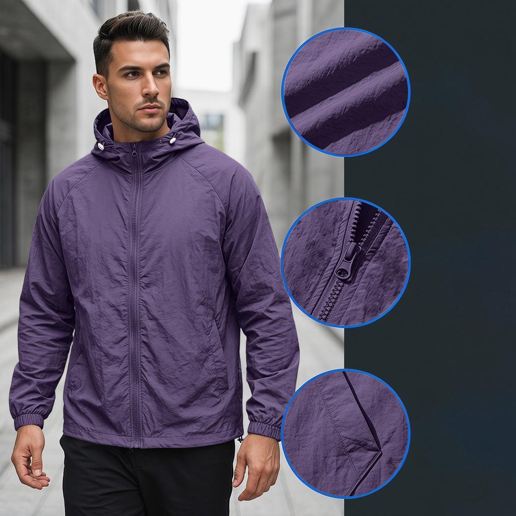 Men's Summer Lightweight Hoodie Jacket Quick Dry Breathable Sun Protection Jacket Thin Outdoor Windbreaker with Hood and Full Zip