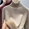 Womens Warm Knit Turtleneck Sweater With Fleece Lining Slim Fit Long Sleeve Top Winter
