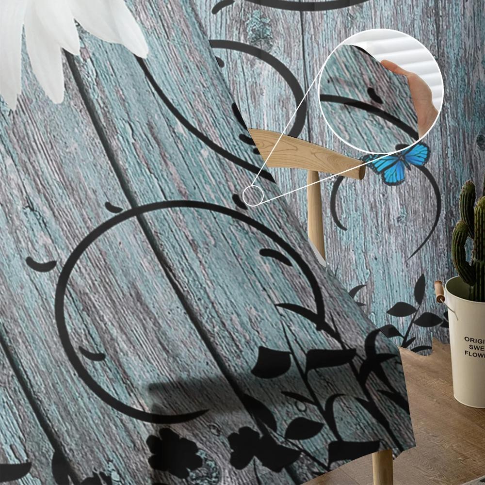 Daisy Retro Wood Grain Butterfly Sheer Curtains for Living Room Decoration Window Curtain Kitchen Tulle Voile Organza Drapes