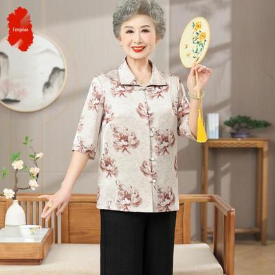 Elderly Women's Summer Thin Mid-Sleeve Blouse Set