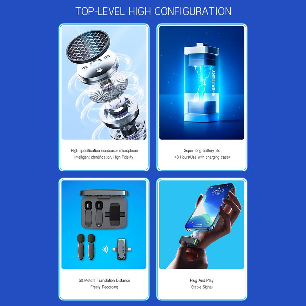 One Trigger Two 2.4G Wireless Microphone System Clip on Microphone for Phone Omnidirectional Mini Lapel Mic Auto