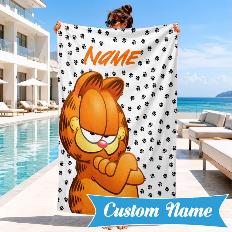 Custom Name Gar-field's Pawsome Beach Towel Microfiber Beach Towel, Lightweight and Quick-Dry, for Summer Travel, Swimming Pool Gift