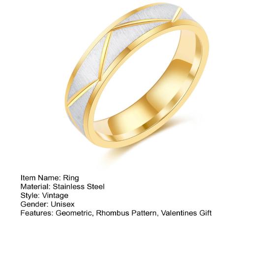 Unisex Ring Vintage Geometric Bright Luster Minimalism All Match Decoration Valentines Gift Rhombus Pattern