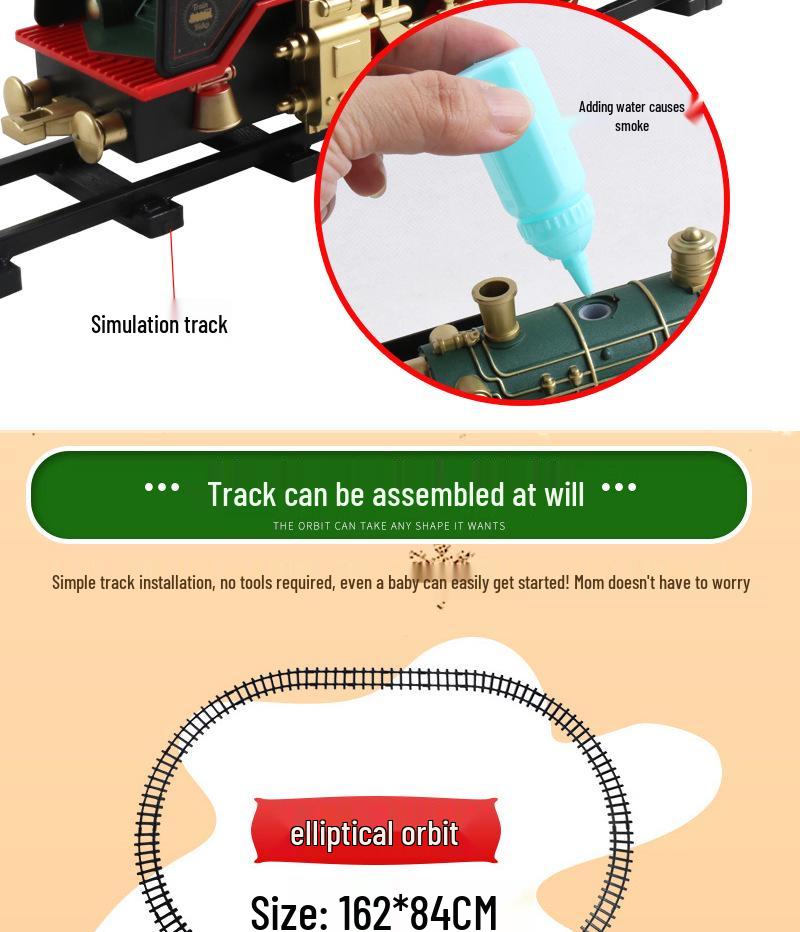 Remote Control Track Car with Smoke, Music & Lights - Christmas Train Toy for Kids