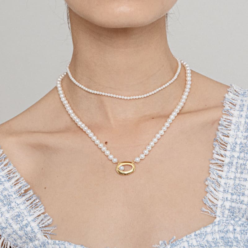 

Ahndronico link pearl necklace gold