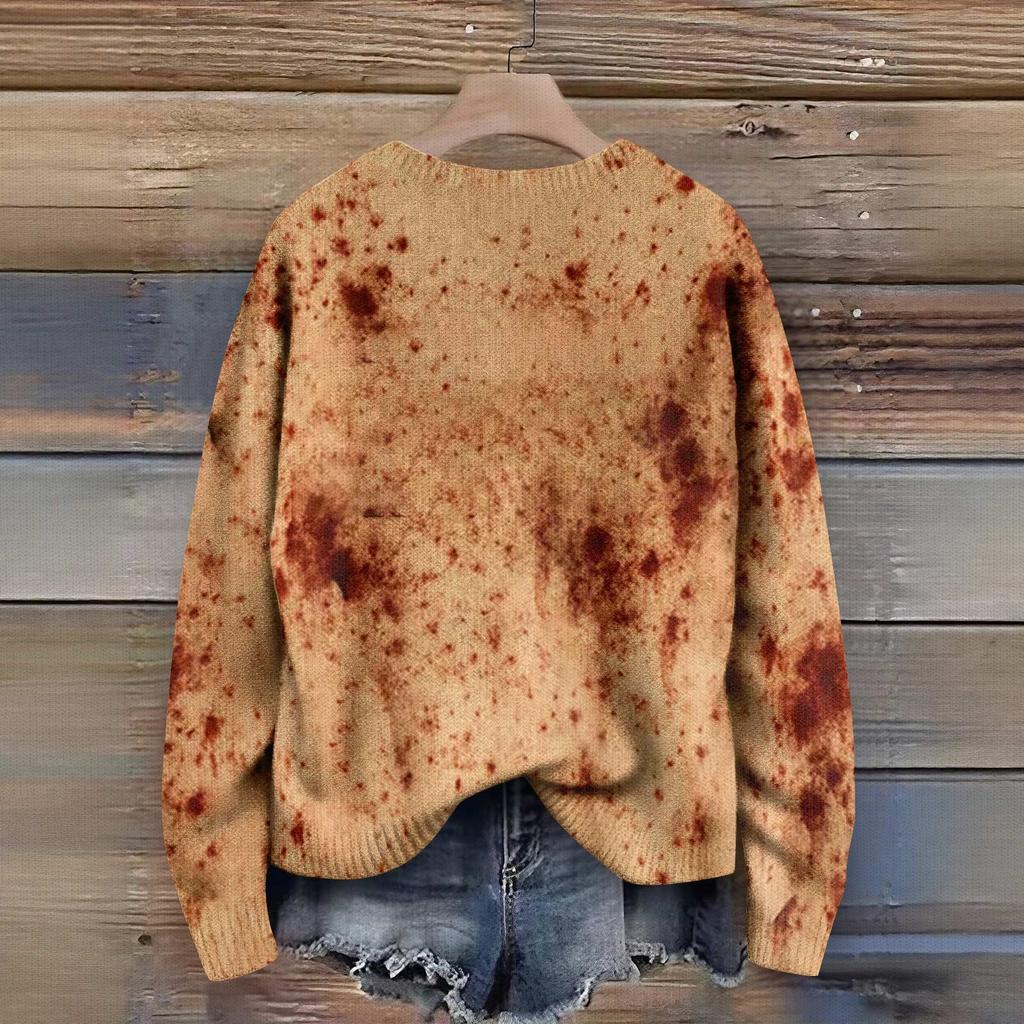 Gensere med lange ermer for kvinner O-hals Casual Søt trykk Strikket Oversized genser