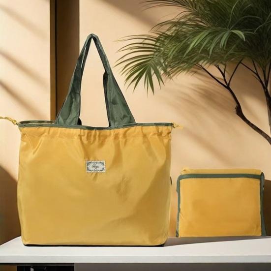 Foldable Shopping Bag Reusable Drawstring Grocery Bag Eco-Friendly Portable Tote Washable Nylon Shoulder Bag for Vegetables Fruits And Small Items