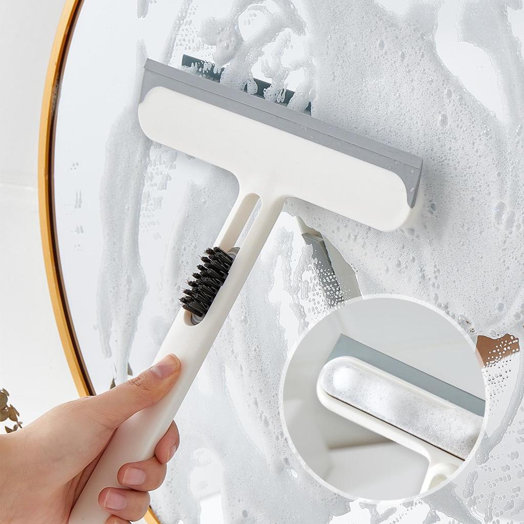 4-in-1 Glass & Mirror Cleaning Tool - Squeegee, Scraper & Brush for Bathroom & Windows