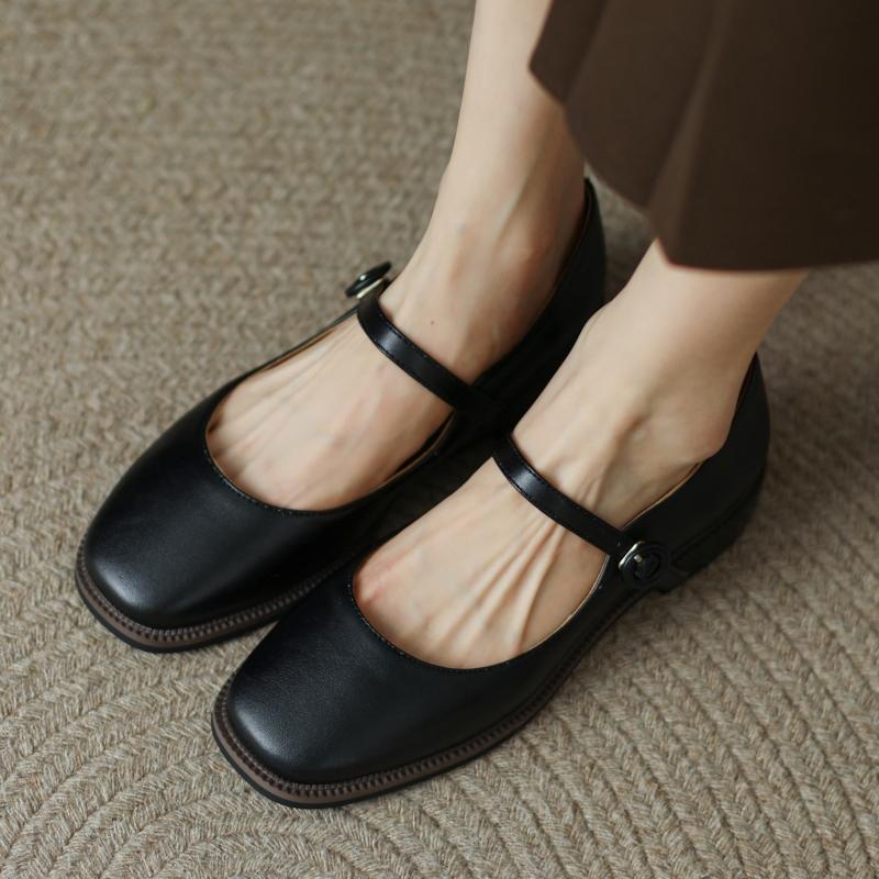 Casual Women's Low Heels Mary Jane Shoes Fashion Comfortable Straps Black Brown Walking Party Loafers Shoes Ladies 2024 Spring